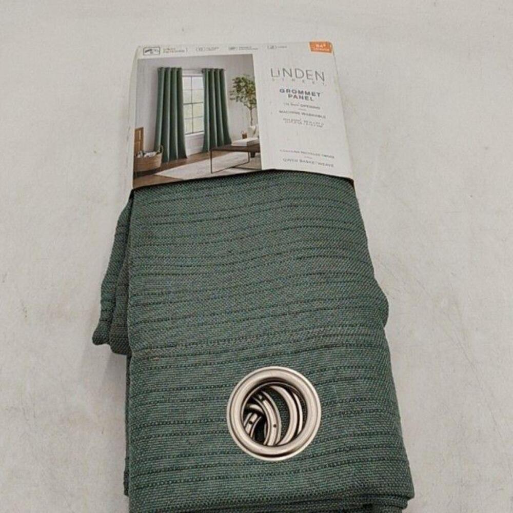 Linden Gwen Basketweave Curtain Panel 50x84 Grommet Deep Jadestone Green Single